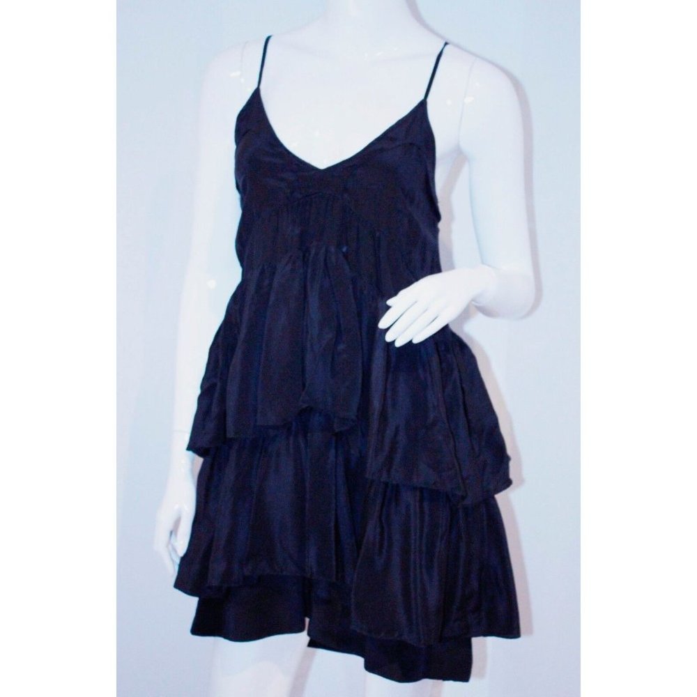 STAPLE Australian THE LABEL Sliding DOORS Mini DRESS Layered BLACK Silk (  XS )